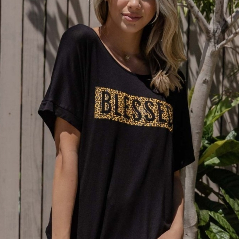 Black & Leopard Blessed Shortsleeve Scoopneck Top - Picture 4 of 4